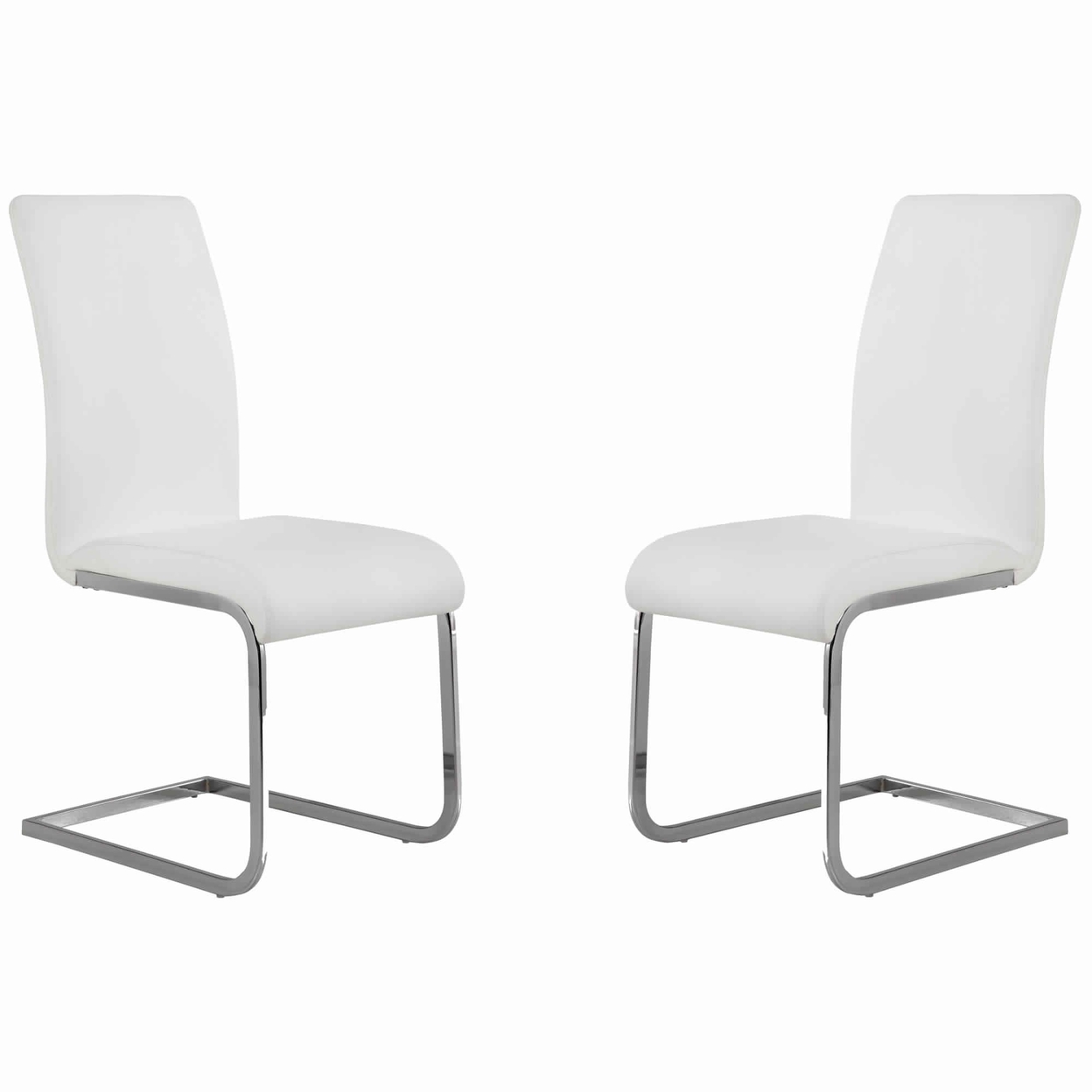 Metal Cantilever Base Leatherette Dining Chair, Set Of 2, White And Silver- Saltoro Sherpi