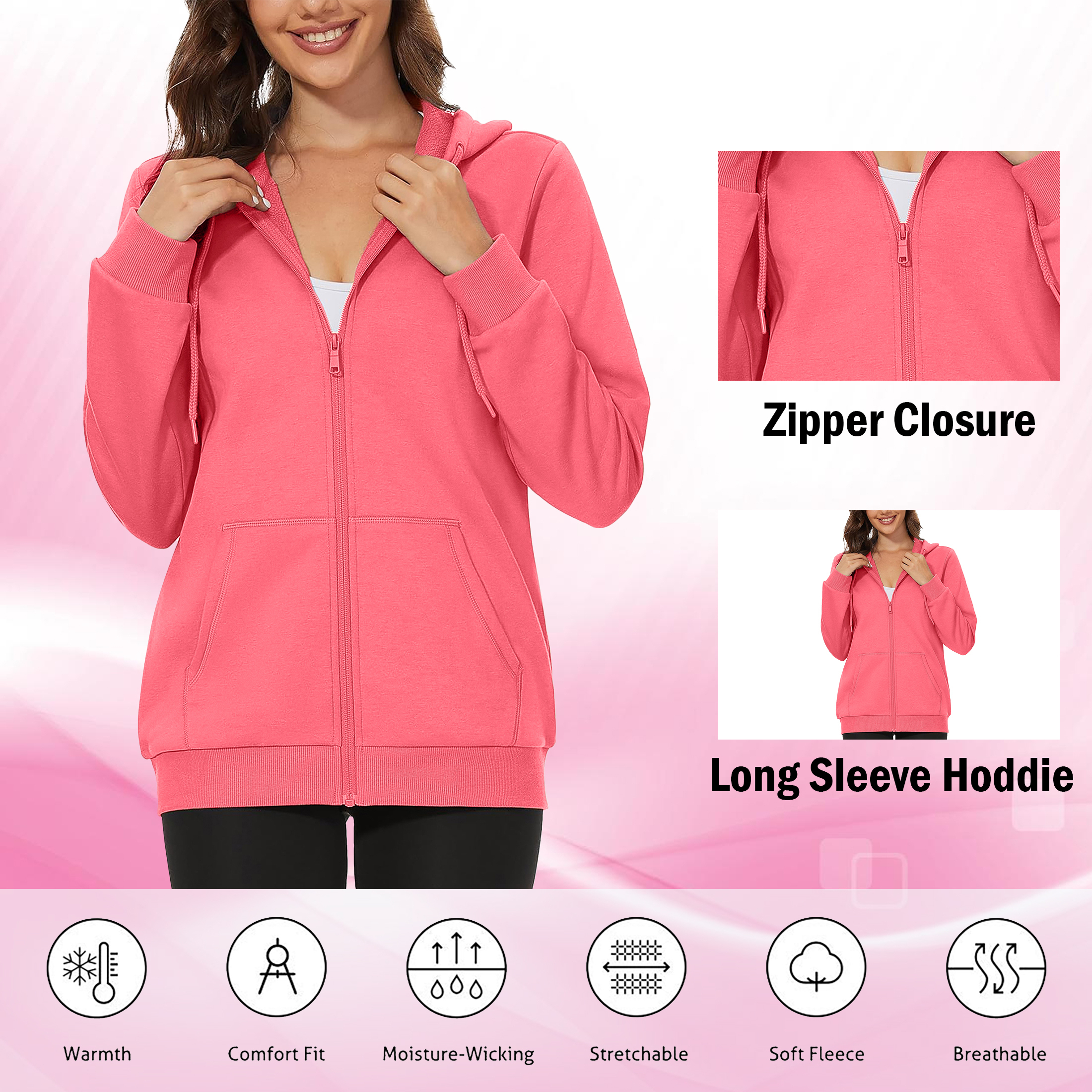 Multi-Pack: Women's Winter Warm Soft Blend Fleece Lined Full Zip Up Hoodie - 1-pack, X-large