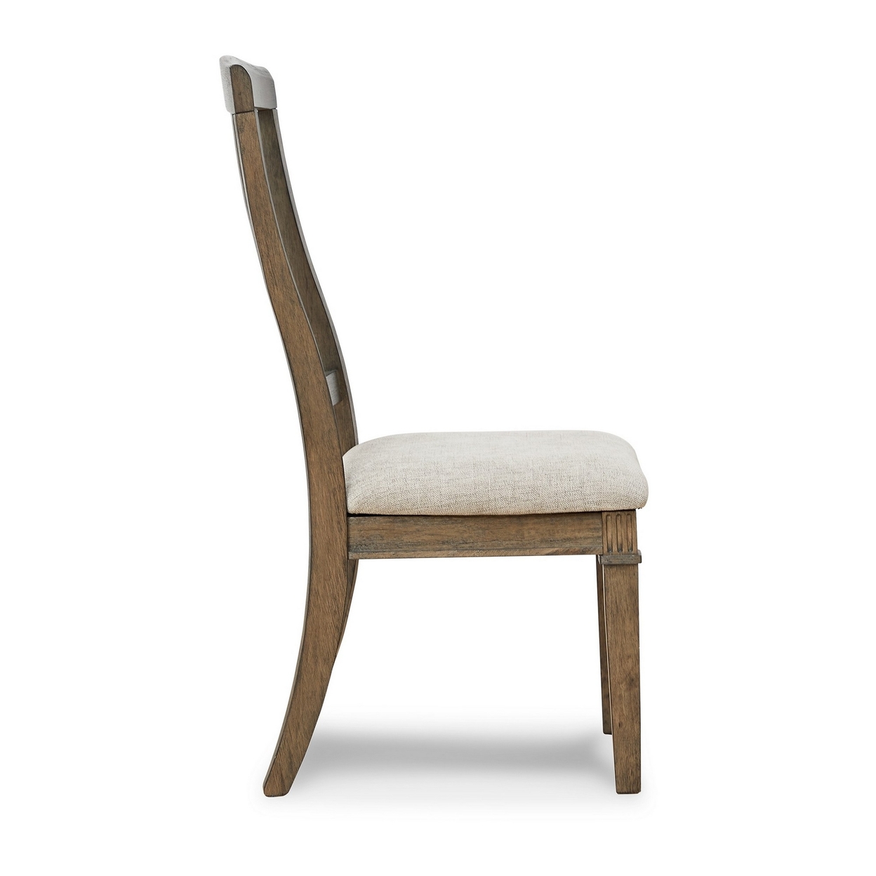 19 Inch Dining Chair, Set Of 2, Slatted Back, Brown Wood, Beige Polyester- Saltoro Sherpi