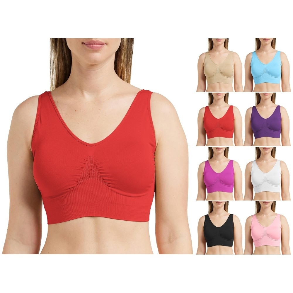 4-Pack: Women's Comfortable Scoopneck Stretch Seamless Yoga Workout Active Bra - Xx-large