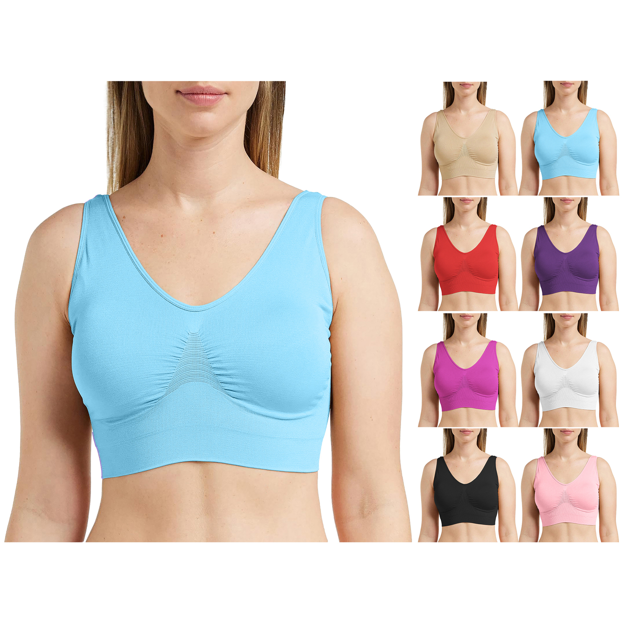 5-Pack: Women's Comfortable Scoopneck Stretch Seamless Yoga Workout Active Bra - Large
