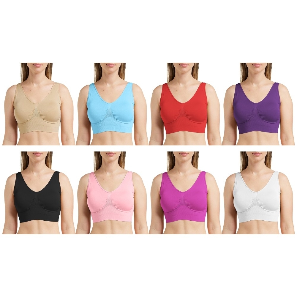 5-Pack: Women's Comfortable Scoopneck Stretch Seamless Yoga Workout Active Bra - Large