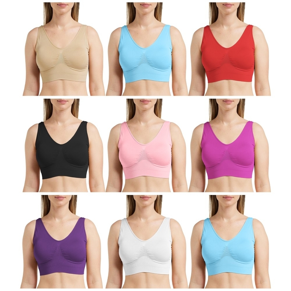 Multi-Pack: Women's Comfortable Scoopneck Stretch Seamless Yoga Workout Active Bra - 6-pack, Xx-large