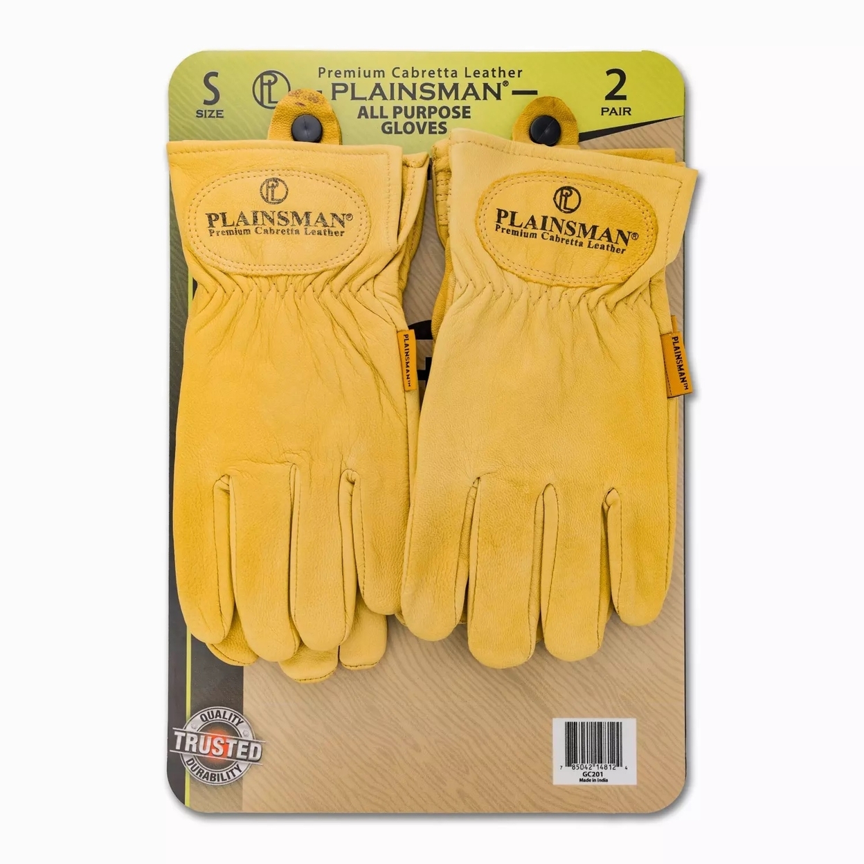 Plainsman Premium Cabretta Yellow Leather Gloves, 2 Pairs (Small)