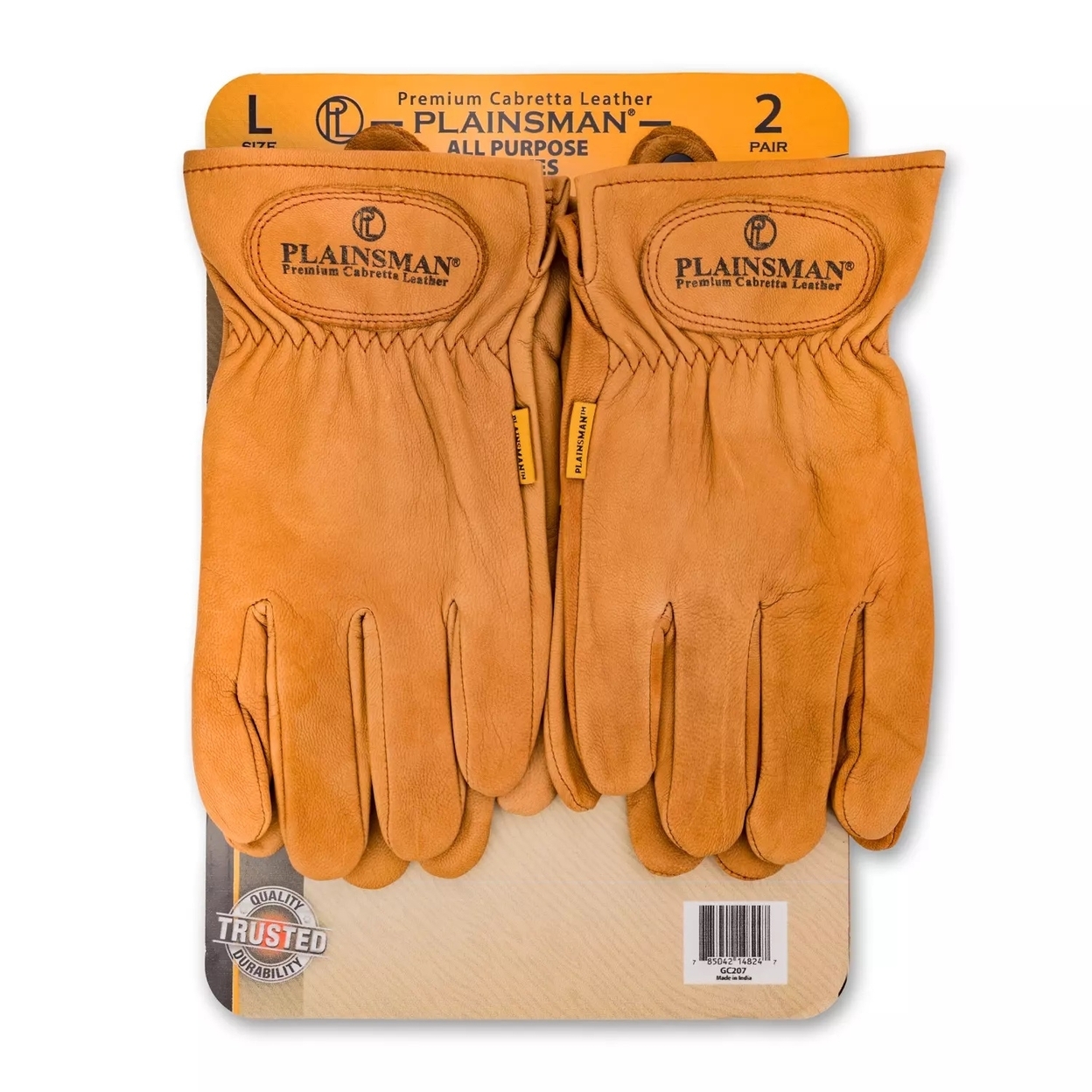 Plainsman Premium Cabretta Brown Leather Gloves, 2 Pairs (Large)