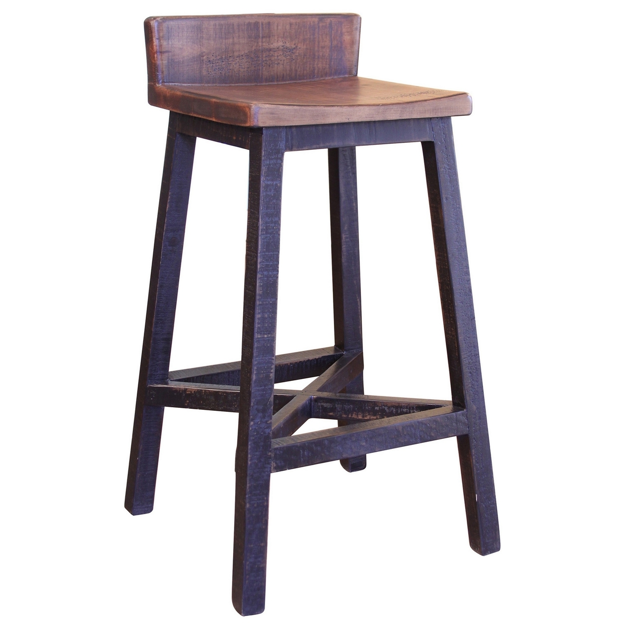 Ata 30 Inch Wood Barstool, Lacquer Finished, Low Backrest, Brown, Black- Saltoro Sherpi