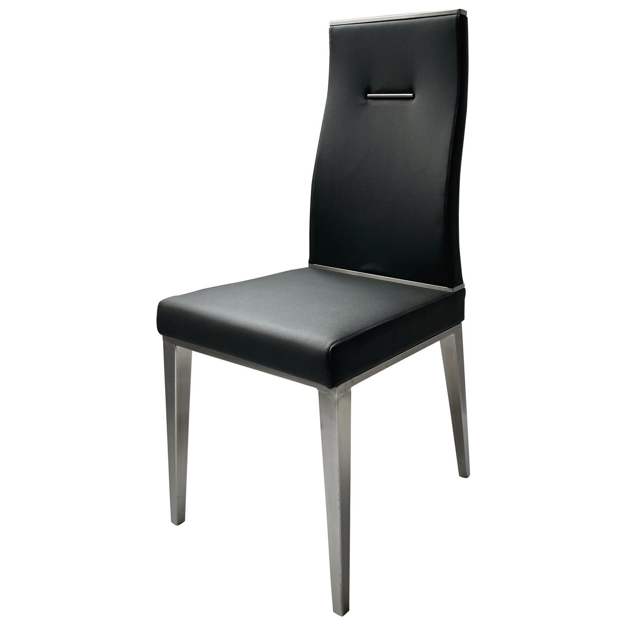 Bea 20 Inch Dining Chair, Set Of 4, Stainless Steel, Faux Leather, Black - Saltoro Sherpi