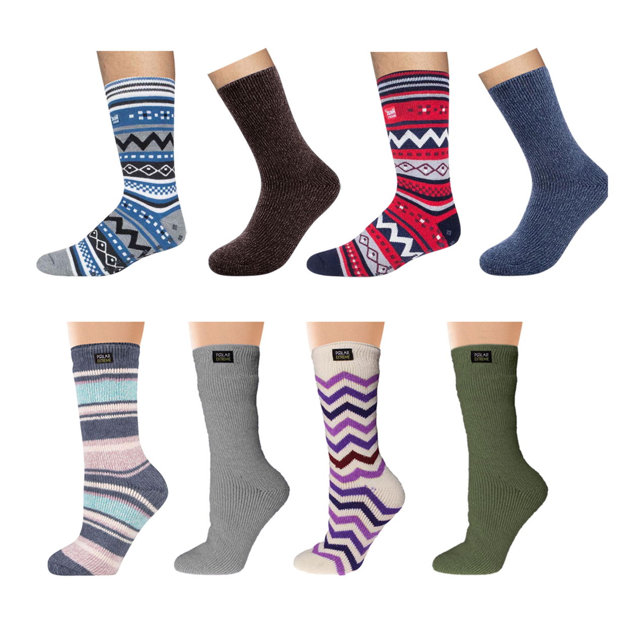 Multi-Pairs: Men's & Women's Polar Extreme Insulated Thermal Ultra-Soft Winter Warm Crew Socks - 4-pack, Male