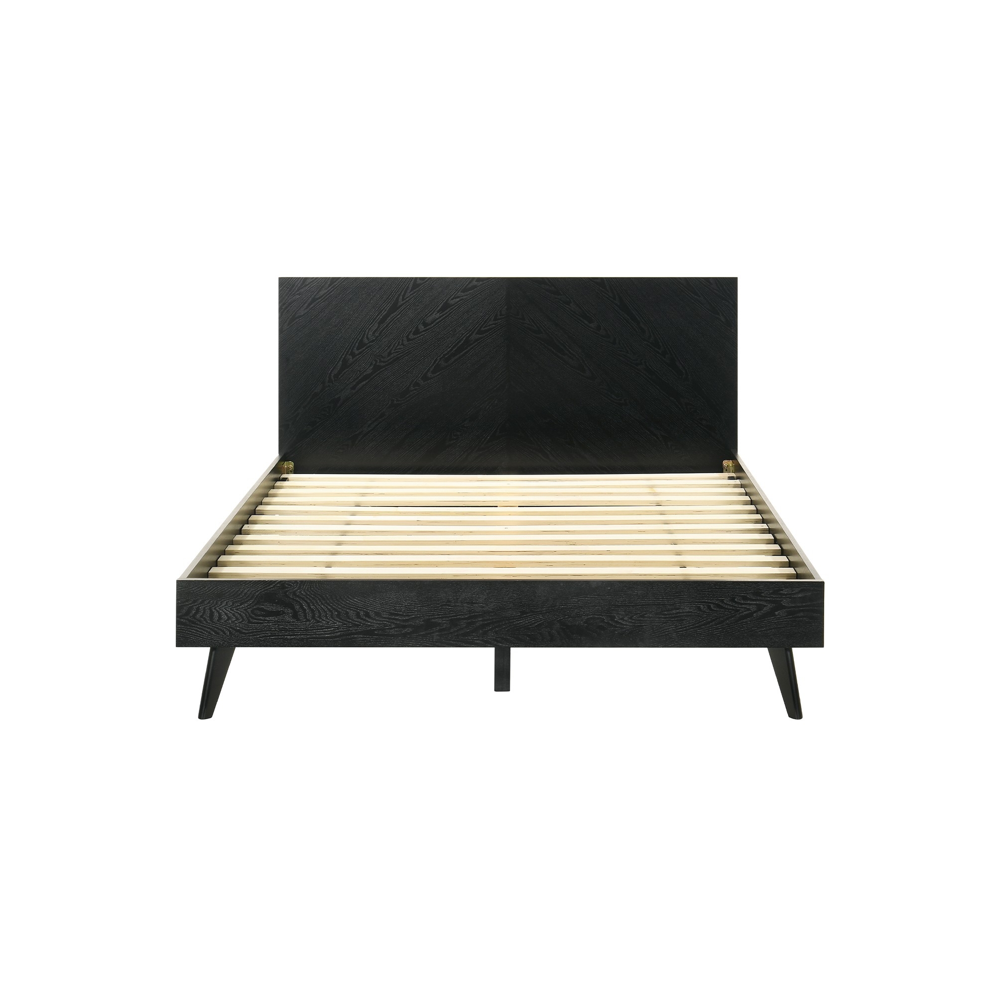 Saly Queen Platform Bed Frame, Tapered Legs, Diagonal Grain Finish, Black - Saltoro Sherpi