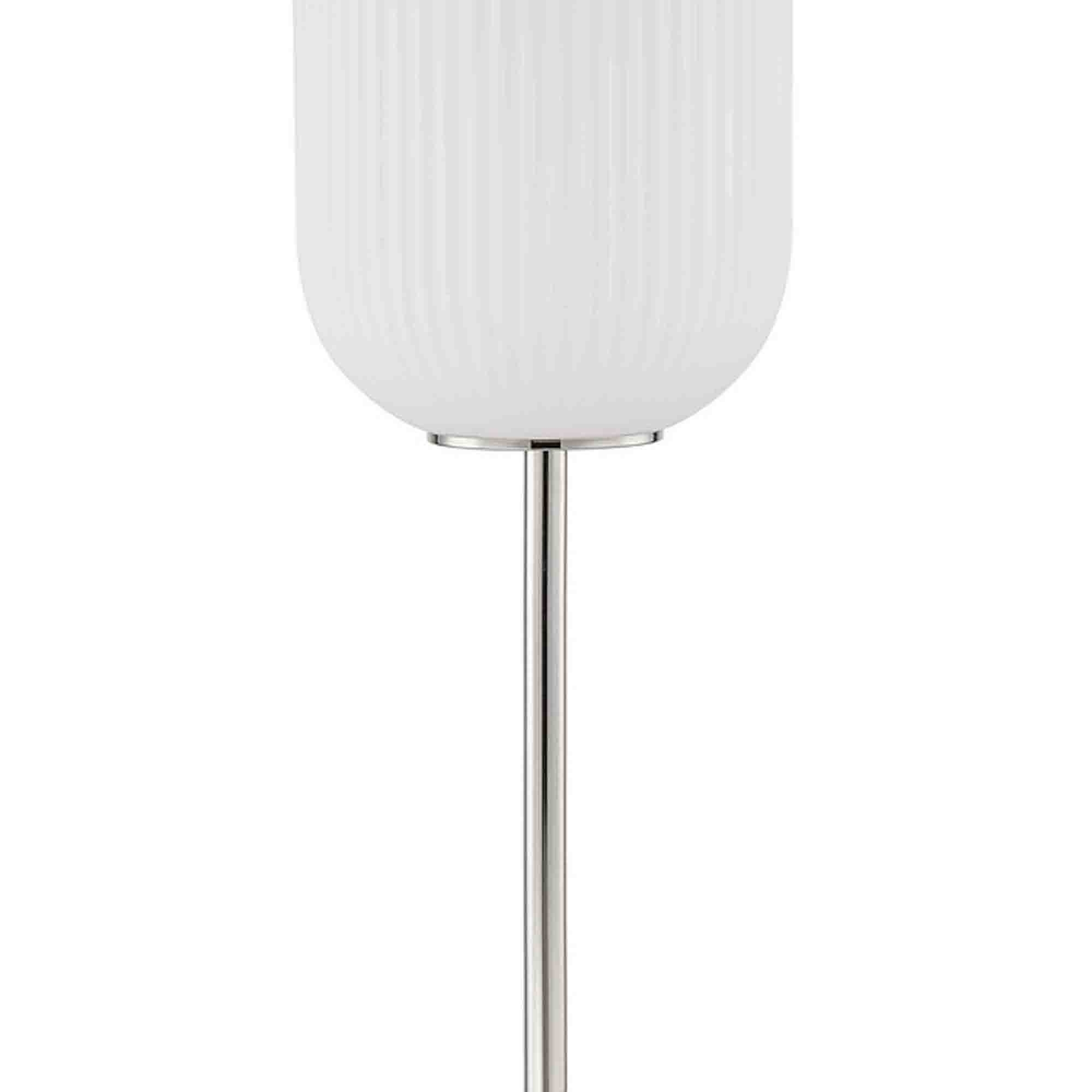 Aimy 58 Inch Floor Lamp, LED Glass Shade, Metal, Chrome And White Finish -Saltoro Sherpi