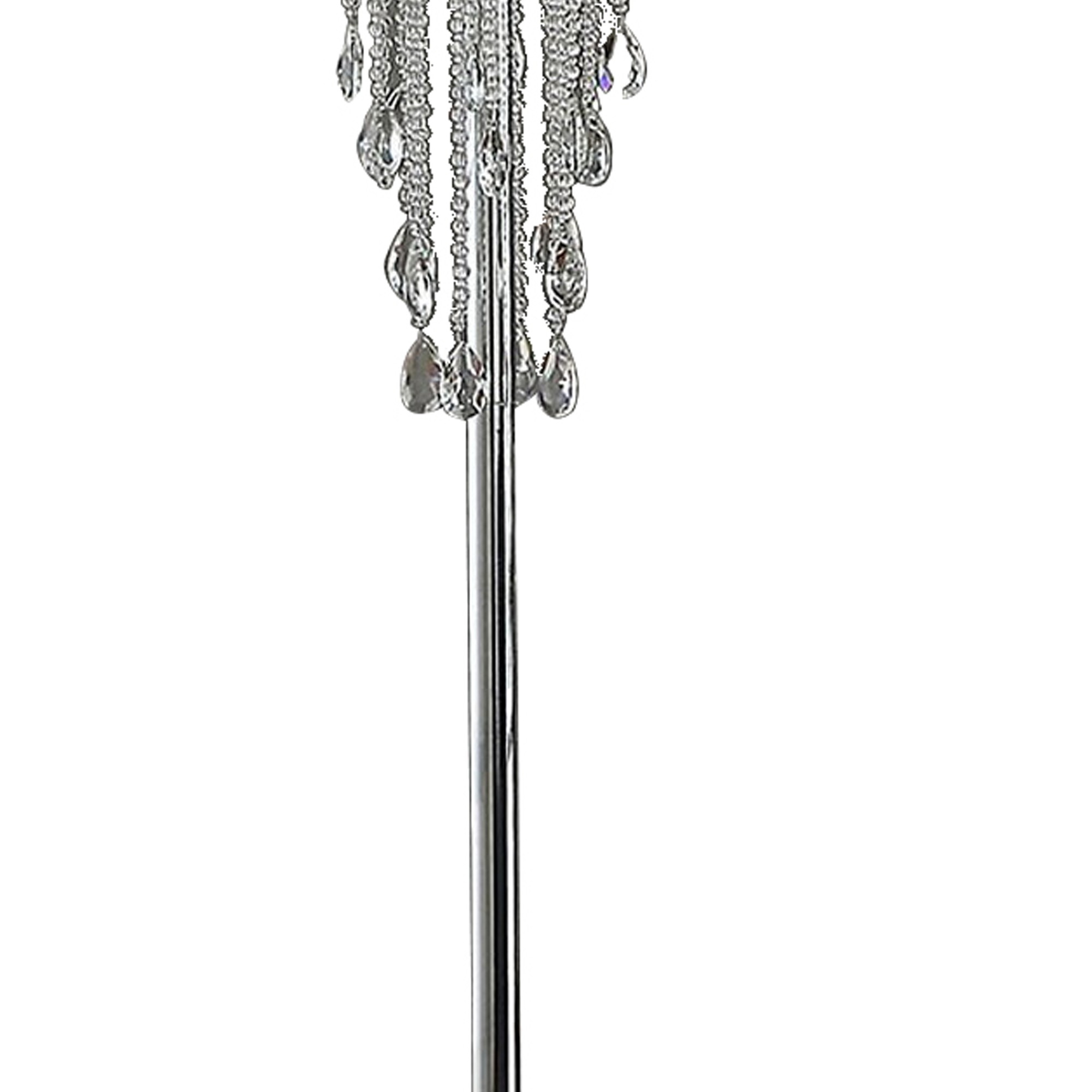 Cara 62 Inch Floor Lamp, Hanging Drop Design, Crystal And Metal, Chrome -Saltoro Sherpi