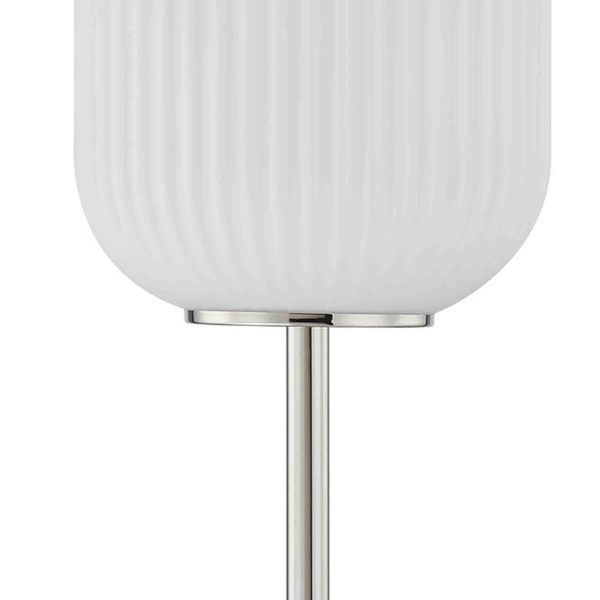 Aimy 27 Inch Table Lamp, LED Glass Shade, Metal, Chrome And White Finish -Saltoro Sherpi