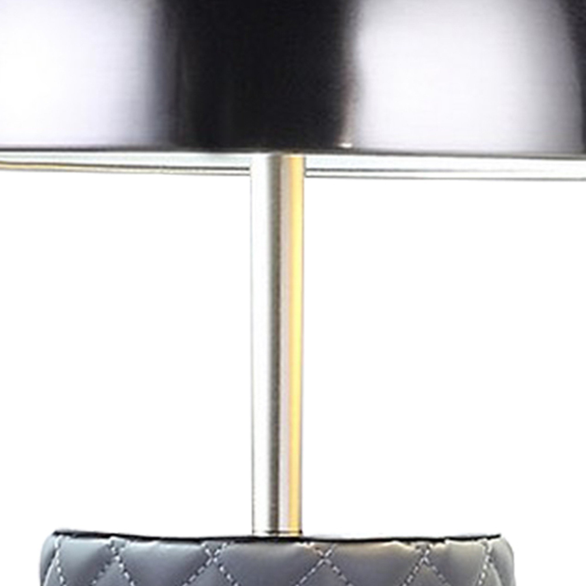 Aria 21 Inch Table Lamp, Dome Shade, Round, Gray Faux Leather, Dark Silver -Saltoro Sherpi