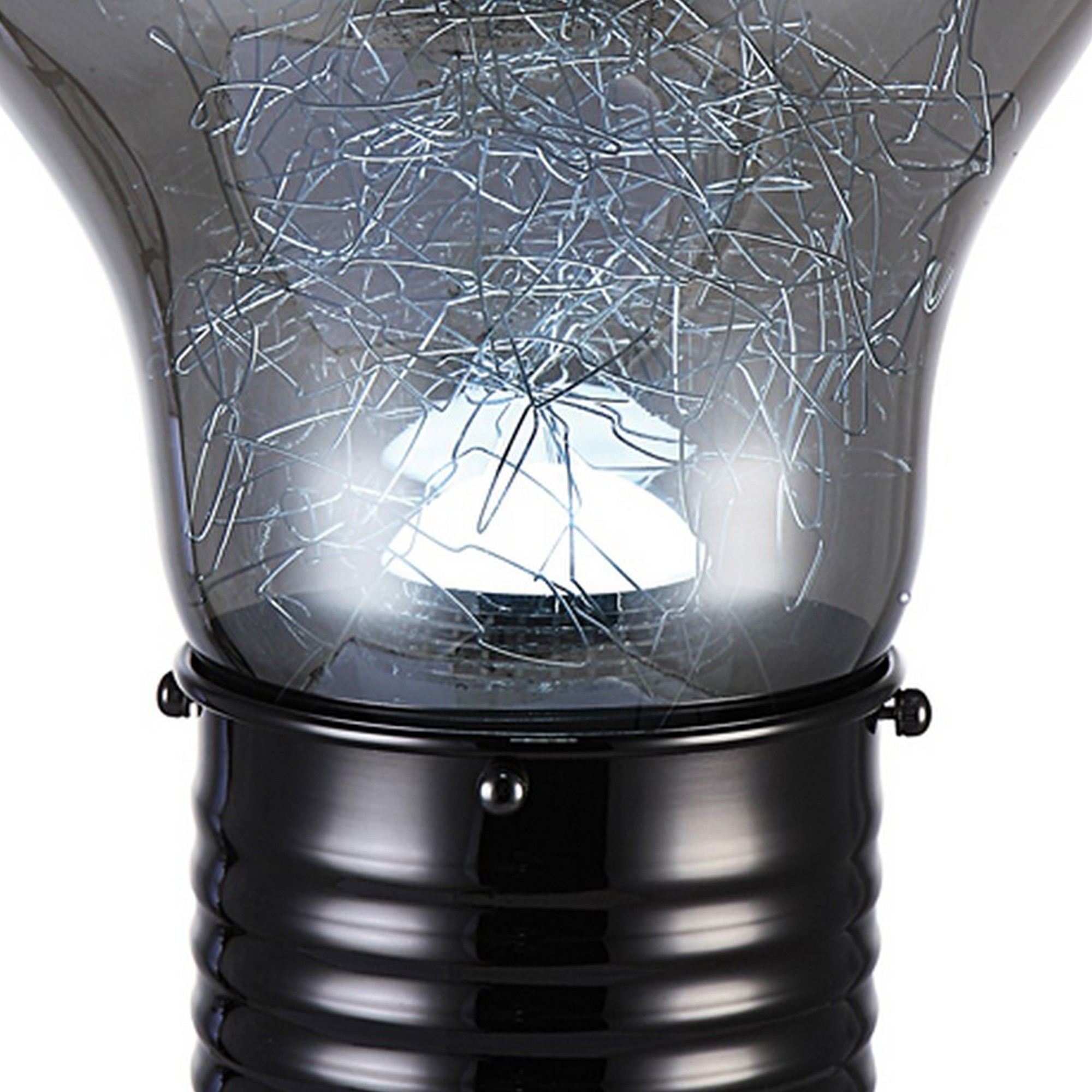 Zoom 21 Inch Table Lamp, Globe Glass Shade, Bulb Design, Nickel, Dark Gray -Saltoro Sherpi