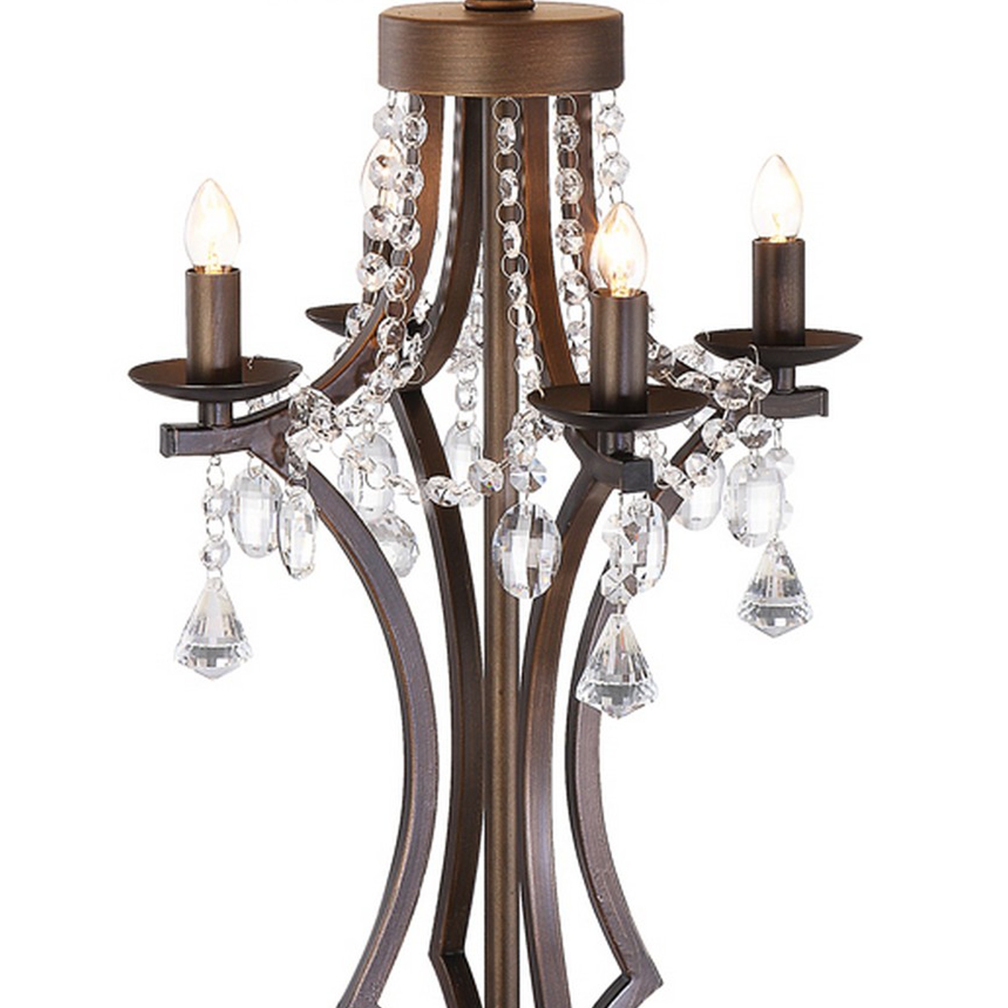35 Inch Table Lamp, Empire Fabric Shade, Crystal, Antique Bronze Base -Saltoro Sherpi