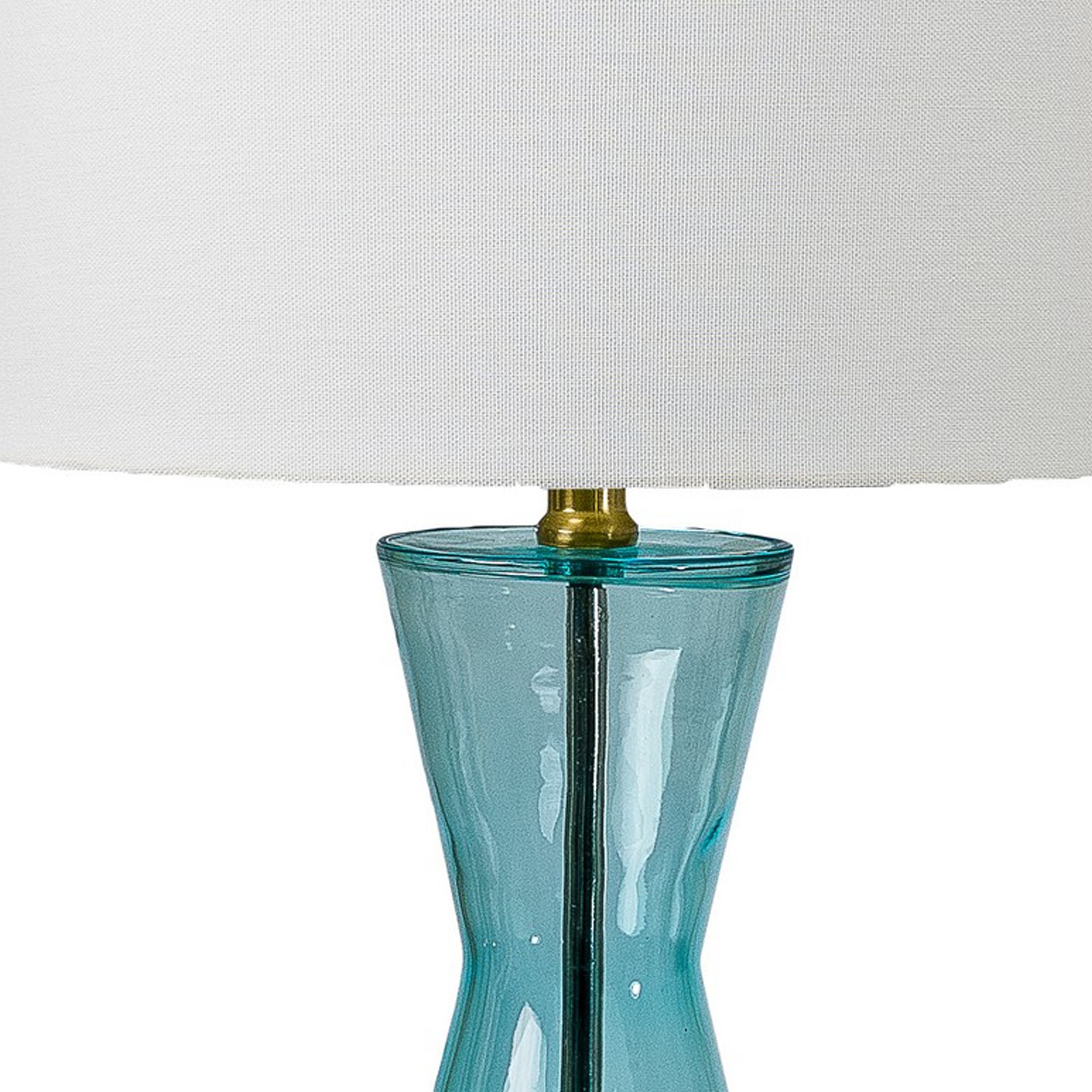 Elma 24 Inch Table Lamp Set Of 2, Hourglass Stand, Gold Trim, Glass, Blue -Saltoro Sherpi