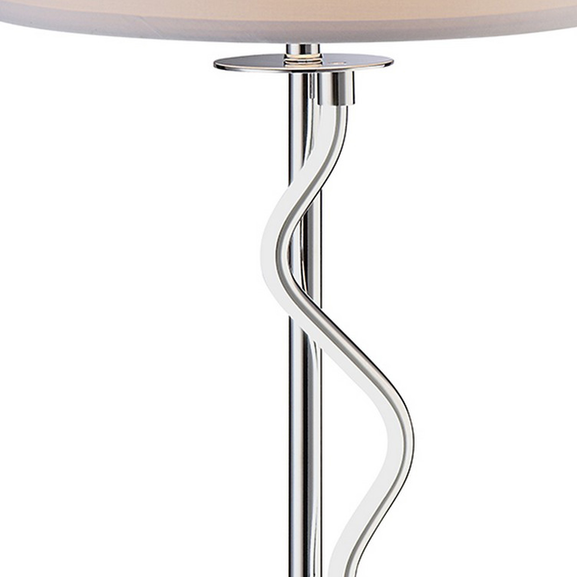 30 Inch Table Lamp, White Drum Fabric Shade, Modern Round Chrome Base -Saltoro Sherpi