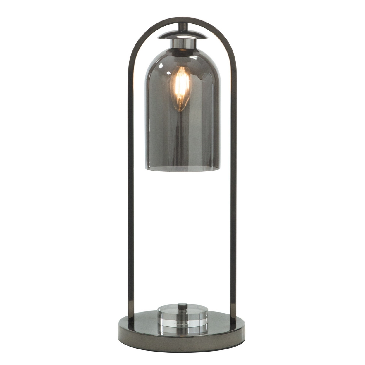 21 Inch Table Lamp, Cylinder Glass Shade, Round Base, Rustic Nickel Gray -Saltoro Sherpi