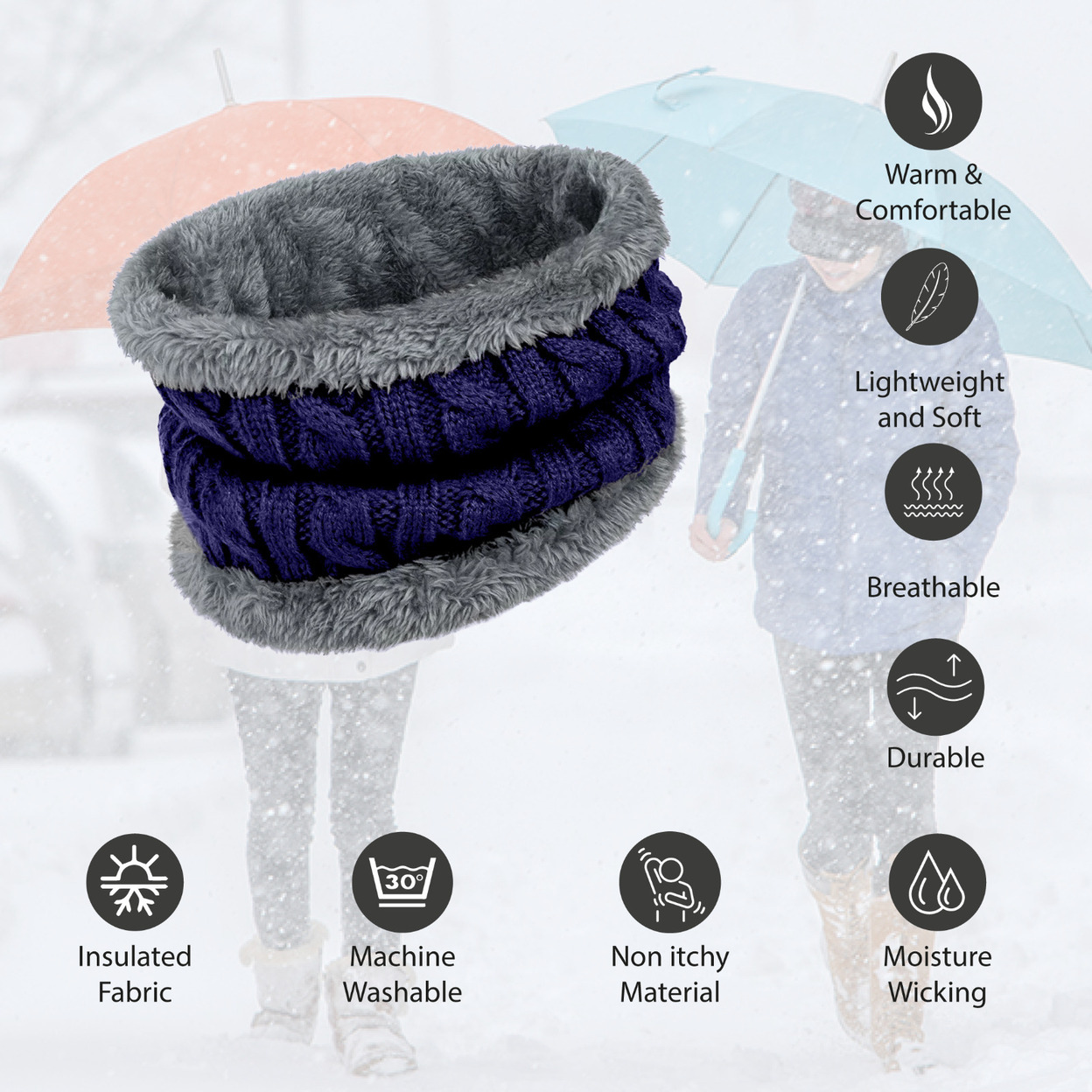 Multi-Pack: Winter Scarf Cold Weather Windproof Neck Warmer Knit Ski Cable - 3-pack