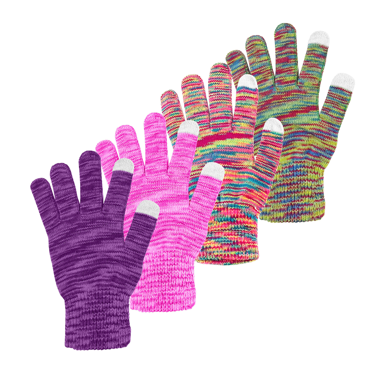 Multi-Pairs: Women's Winter Warm Soft Knit Touchscreen Multi-Tone Texting Gloves - 4-pairs