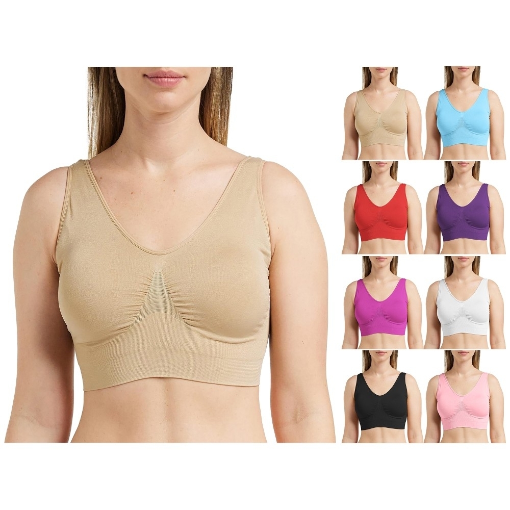Women's Comfortable Scoopneck Stretch Seamless Yoga Workout Soft Active Bra - Pink, Large