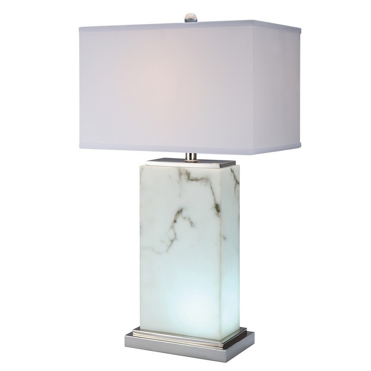 29 Inch Table Lamp, White Marble Stand, Rectangular Shade, Metal Base -Saltoro Sherpi
