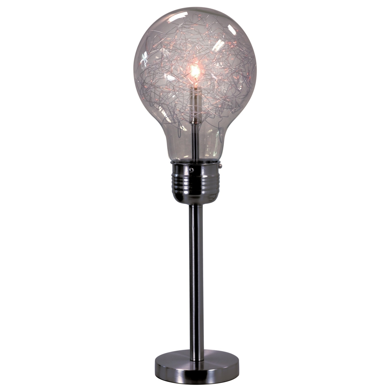 Febe 26 Inch Table Lamp, Large Bulb Shade, Glass, Metal, Black Nickel -Saltoro Sherpi