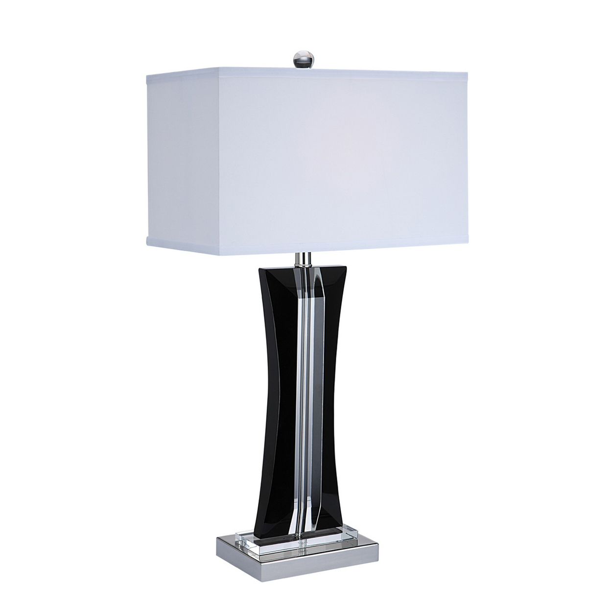 28 Inch Table Lamp, Glass Stand, White Rectangular Shade, Metal, Black -Saltoro Sherpi