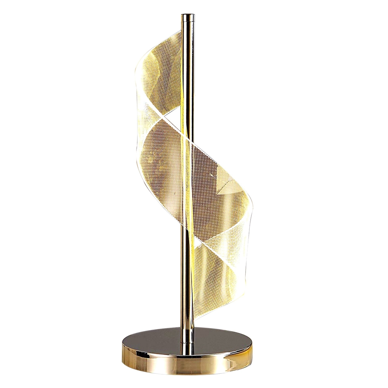 Melly 19 Inch Table Lamp, LED Swirl Ribbon Design, Acrylic, Bright Nickel -Saltoro Sherpi