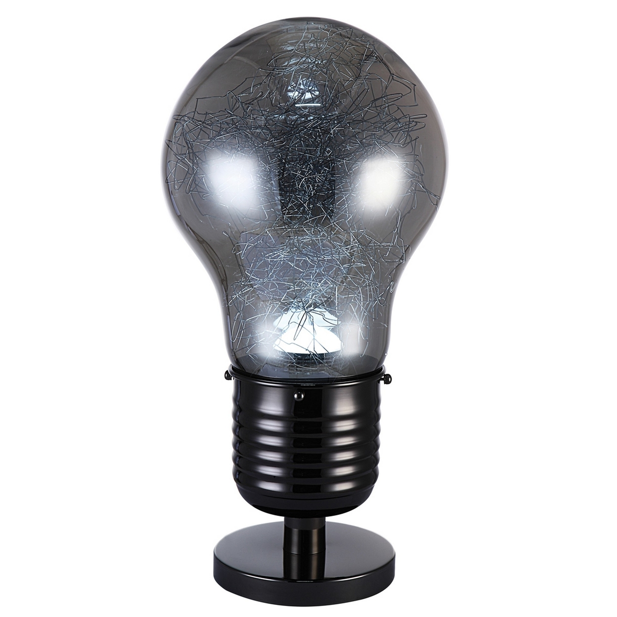 Zoom 21 Inch Table Lamp, Globe Glass Shade, Bulb Design, Nickel, Dark Gray -Saltoro Sherpi