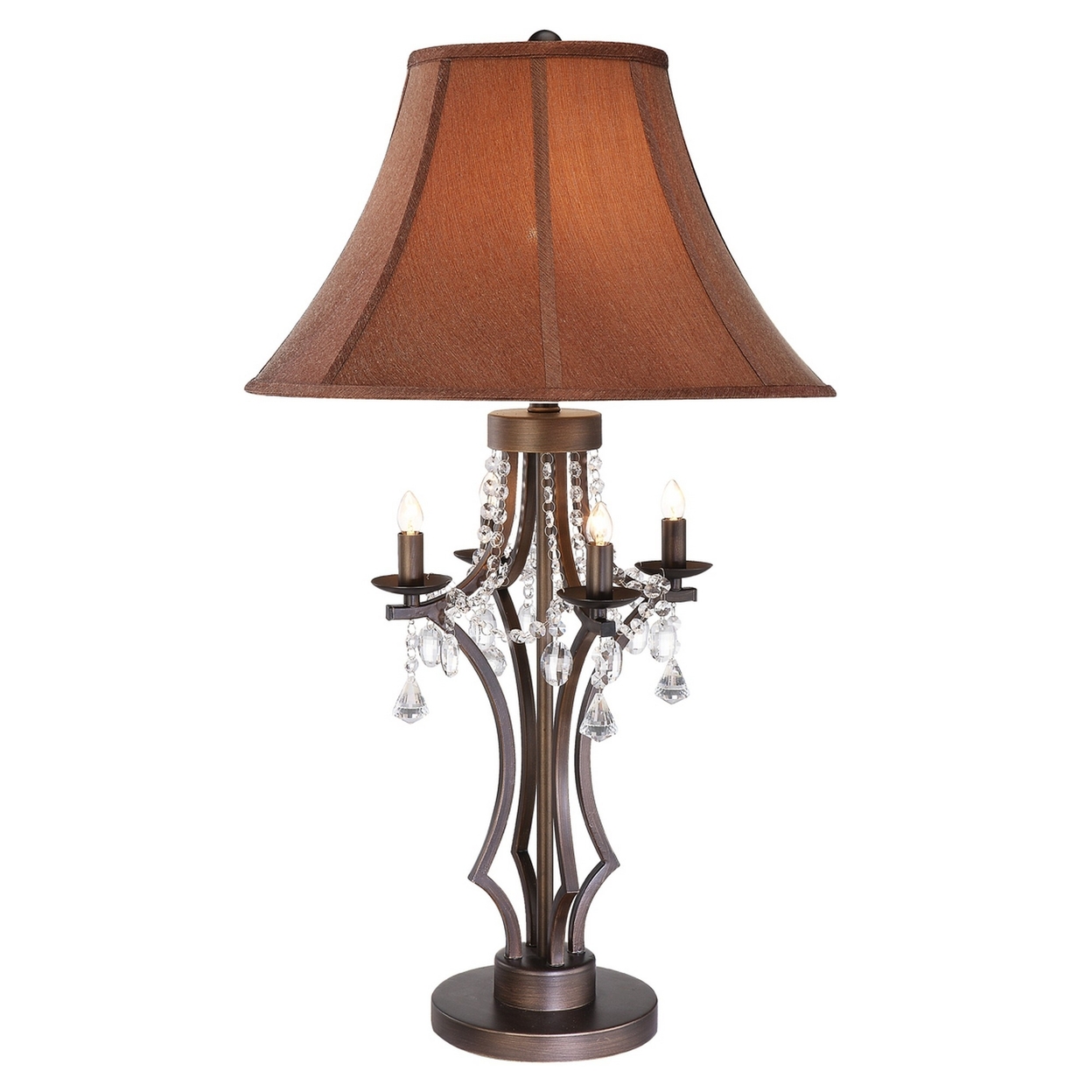35 Inch Table Lamp, Empire Fabric Shade, Crystal, Antique Bronze Base -Saltoro Sherpi