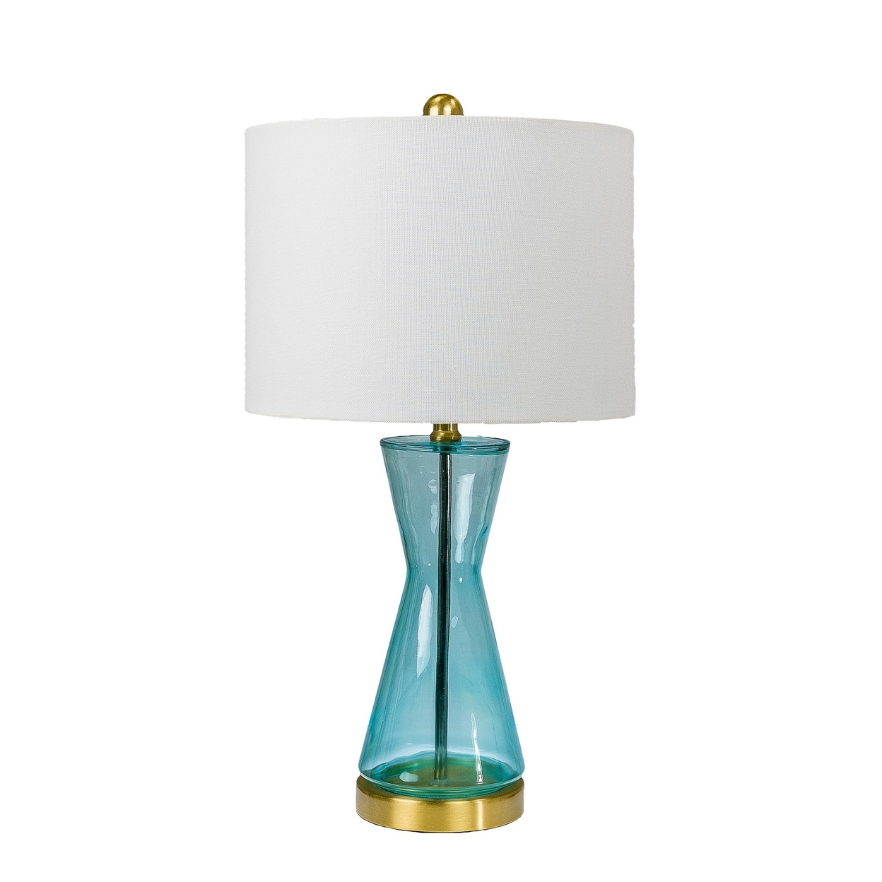 Elma 24 Inch Table Lamp Set Of 2, Hourglass Stand, Gold Trim, Glass, Blue -Saltoro Sherpi