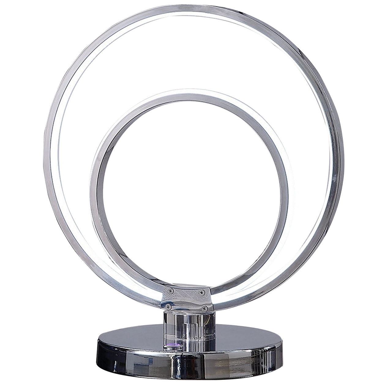 14 Inch Table Lamp, Modern Ring LED Light, Round Metal Base, Silver -Saltoro Sherpi