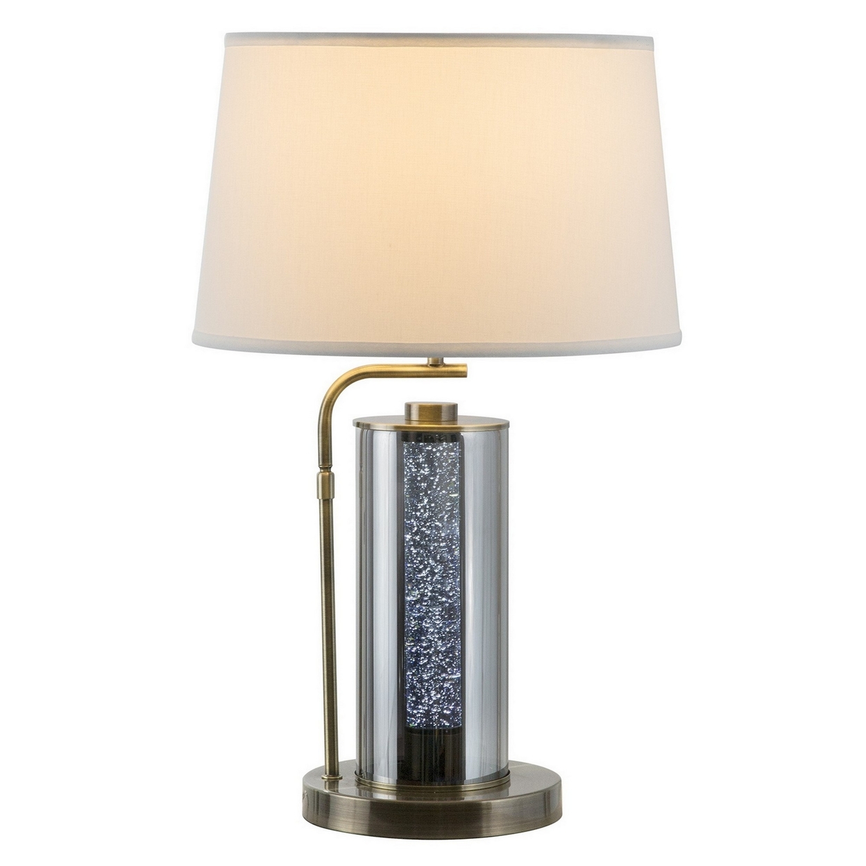 29 Inch Table Lamp With LED Night Light Stand, Glass, Antique Brass -Saltoro Sherpi