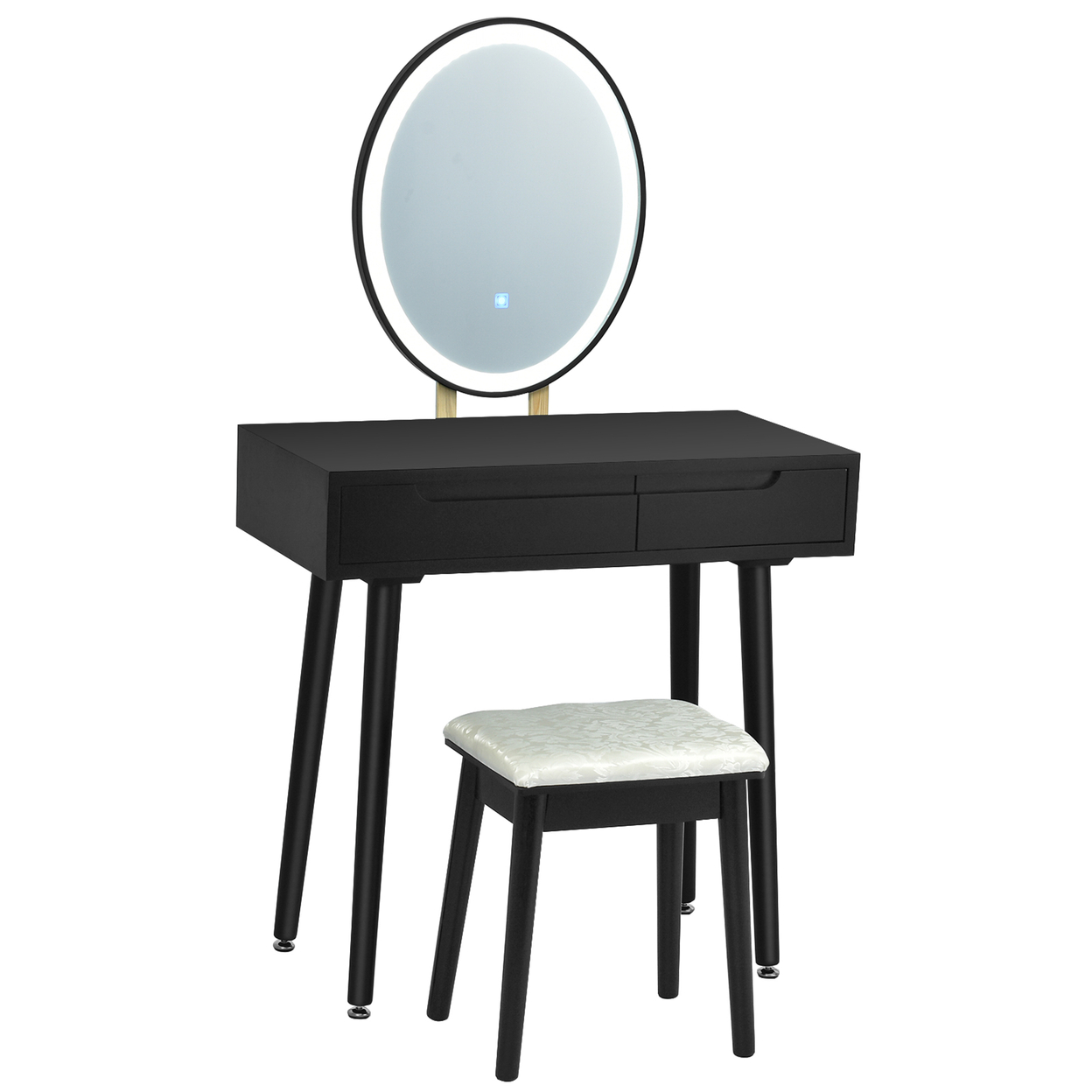Makeup Vanity Dressing Table Set W/ Touch Screen Padded Stool Black/White/Gray - Black