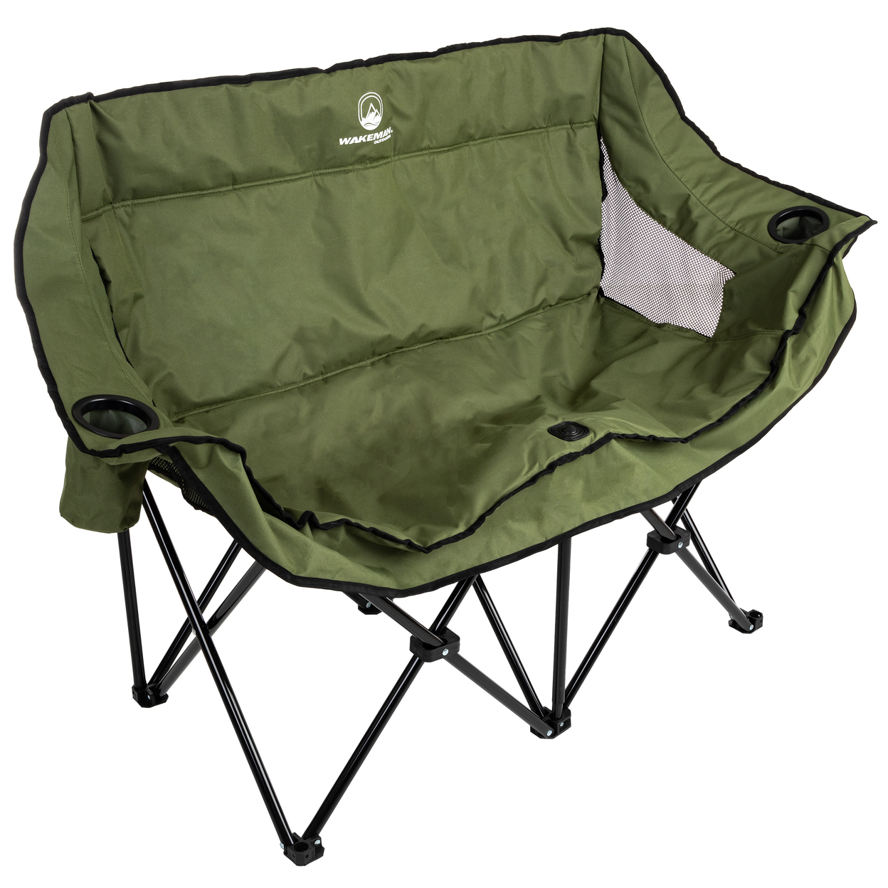 Double Camping Chair Olive Foldable Portable Couch With 2 Cupholders And Padded Seats