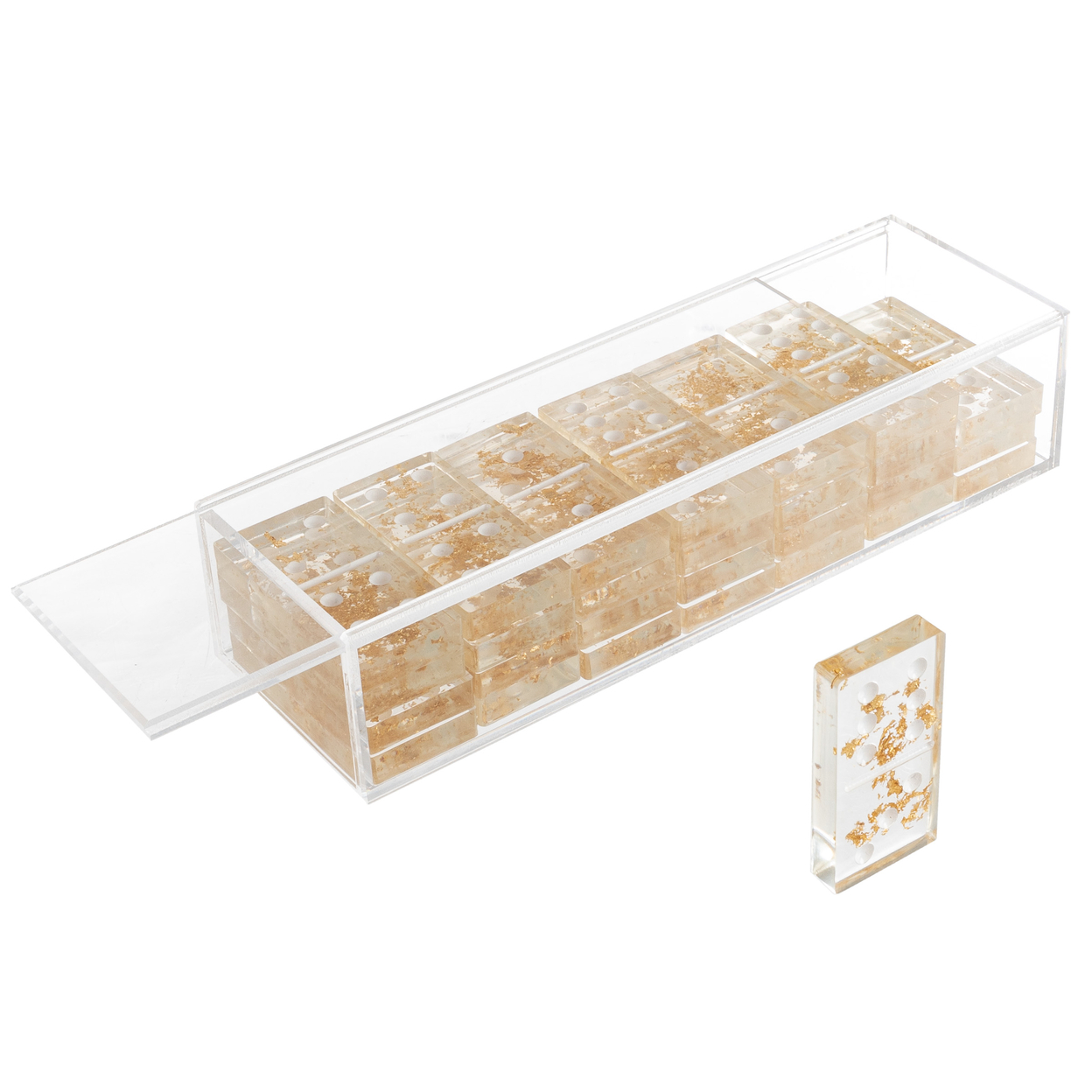 Acrylic Dominos Set - 28-Piece Gold Foil Domino Game With Display Box