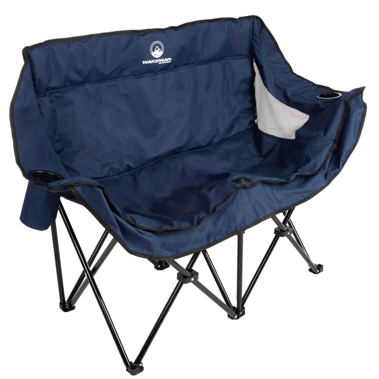 Double Camping Chair - Foldable Portable Couch With 2 Cupholders And Padded Seats Blue