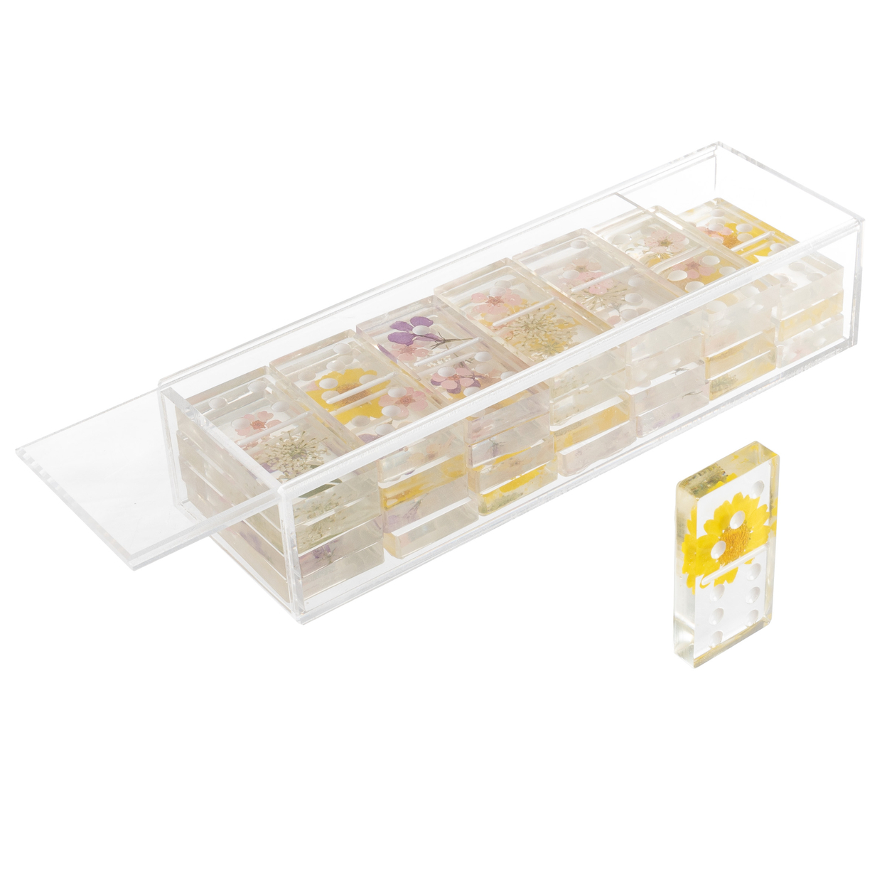 Acrylic Dominos Set - 28-Piece Floral Domino Game With Display Box