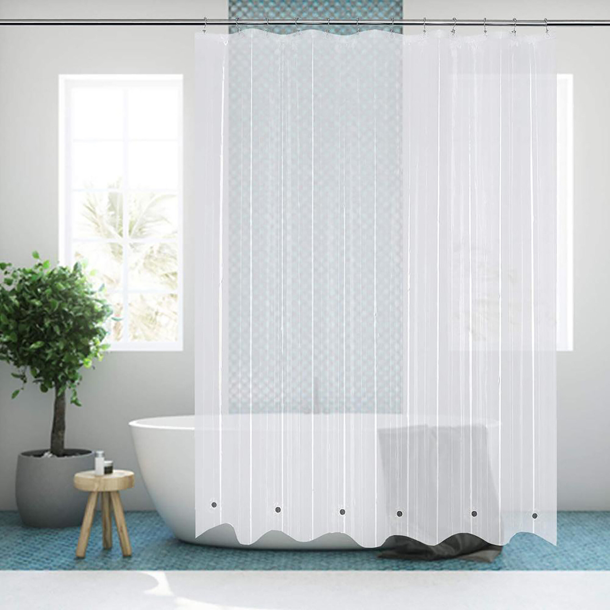 2-Pack: Lightweight Magnetic Mildew Water Soap Scum Resistant Solid Plastic Vinyl Shower Curtain Liners - Grey & Grey