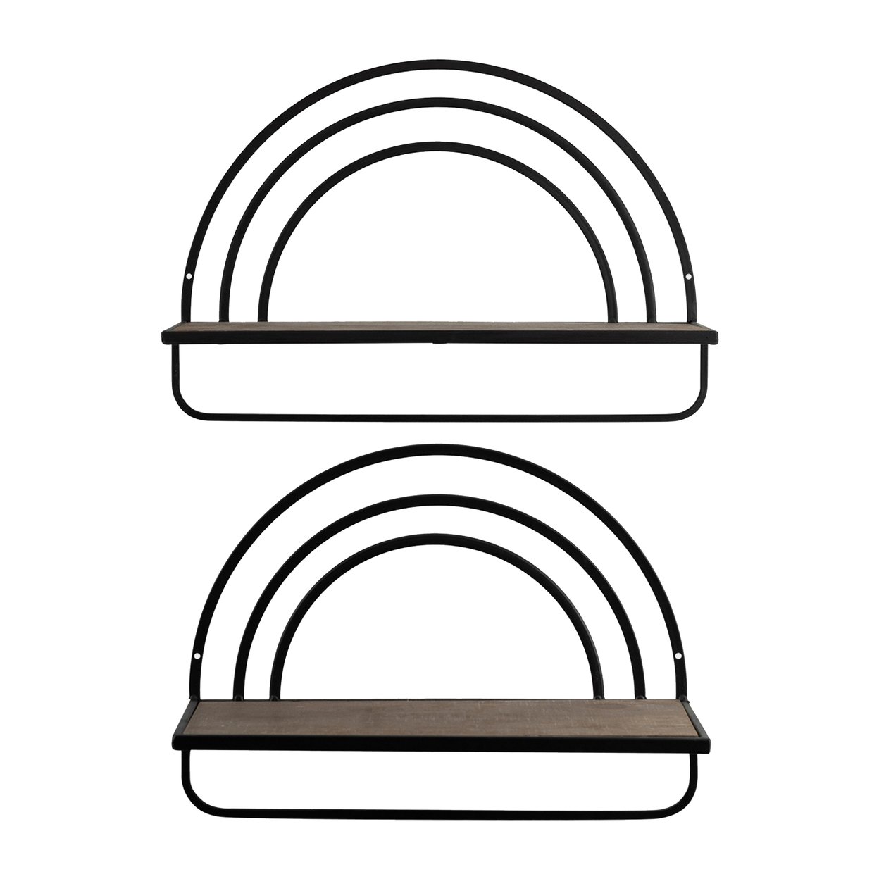 Xod 20 Inch Shelves, Set Of 2, Rainbow Arch, Metal Frame, Black And Brown -Saltoro Sherpi