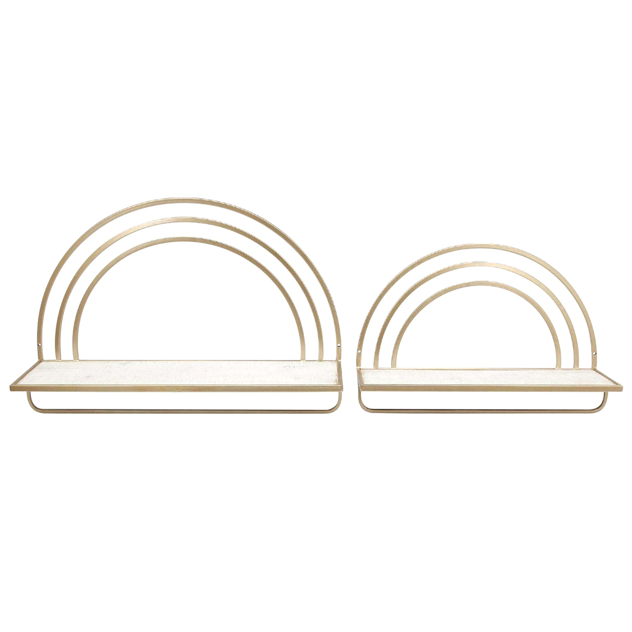 Xod 20 Inch Shelves, Set Of 2, Rainbow Arch, Metal Frame, Gold And White -Saltoro Sherpi