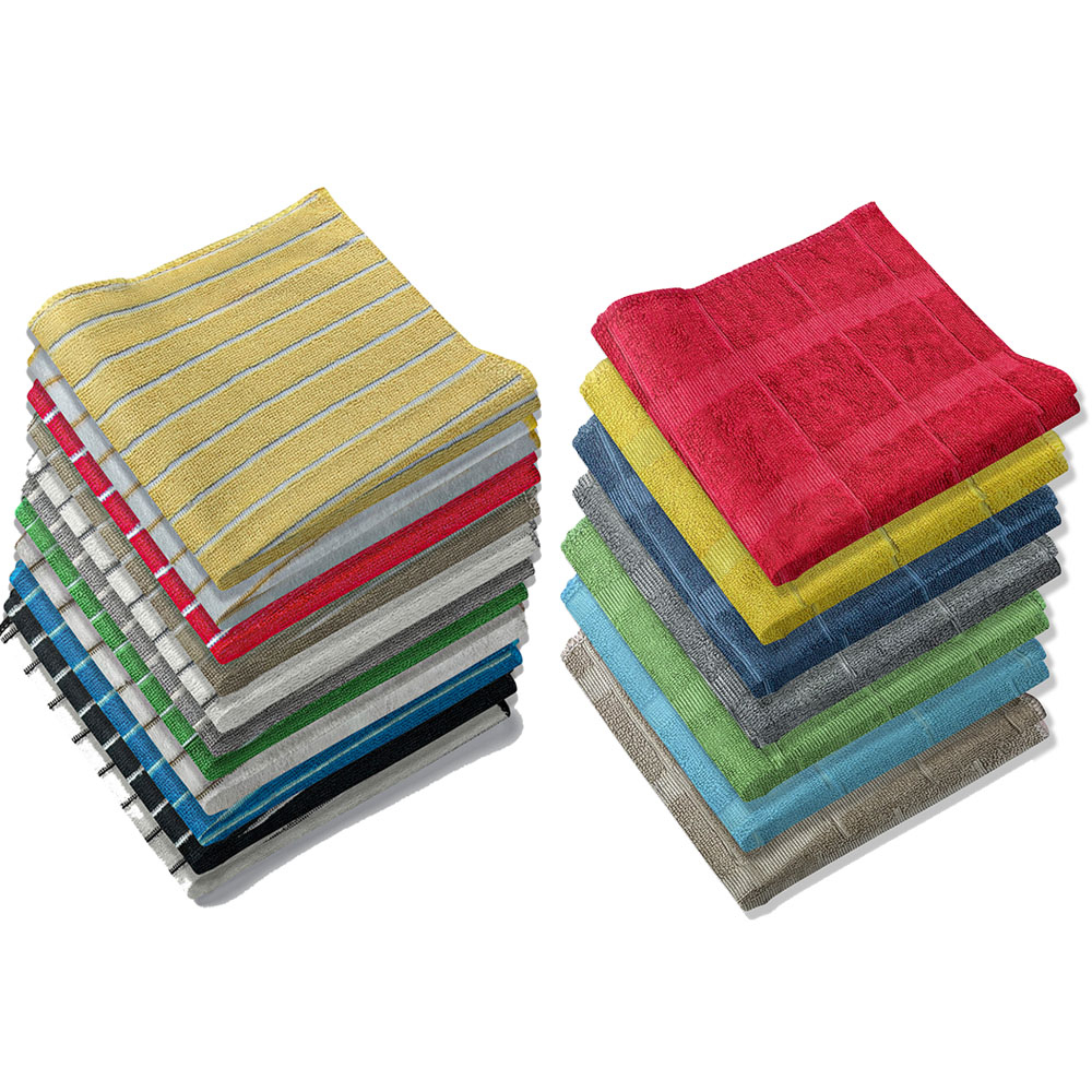 12/24-Pack: Ultra-Absorbent Multi Use Cleaning Super Soft Microfiber Dish Utility Rag Cloths - Striped, 12-Pack