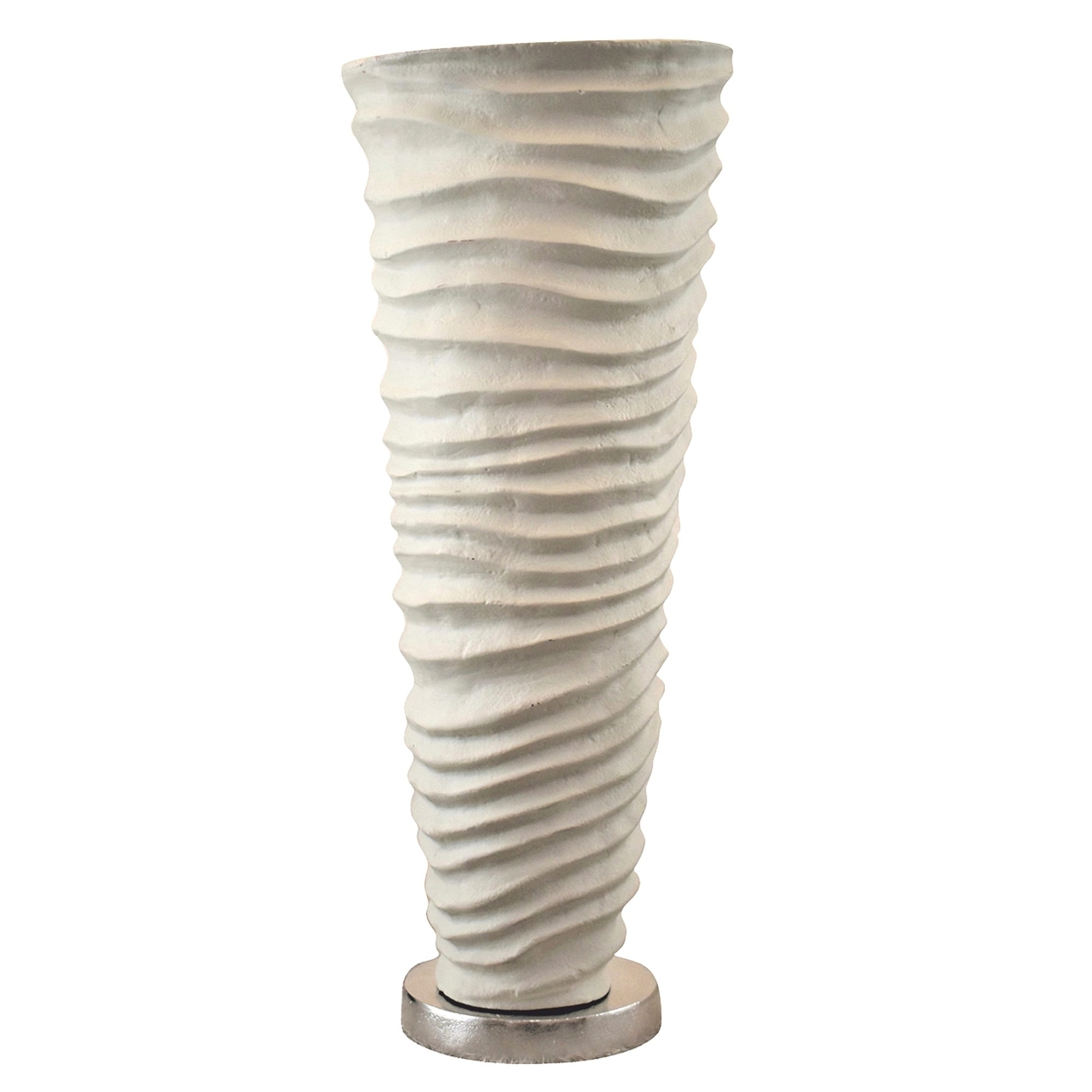 App 15 Inch Vase, Modern Rugged Design, Metal Ivory Finish, Round Base -Saltoro Sherpi