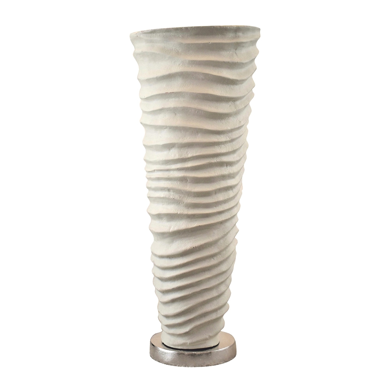 App 18 Inch Vase, Modern Rugged Design, Metal Ivory Finish, Round Base -Saltoro Sherpi