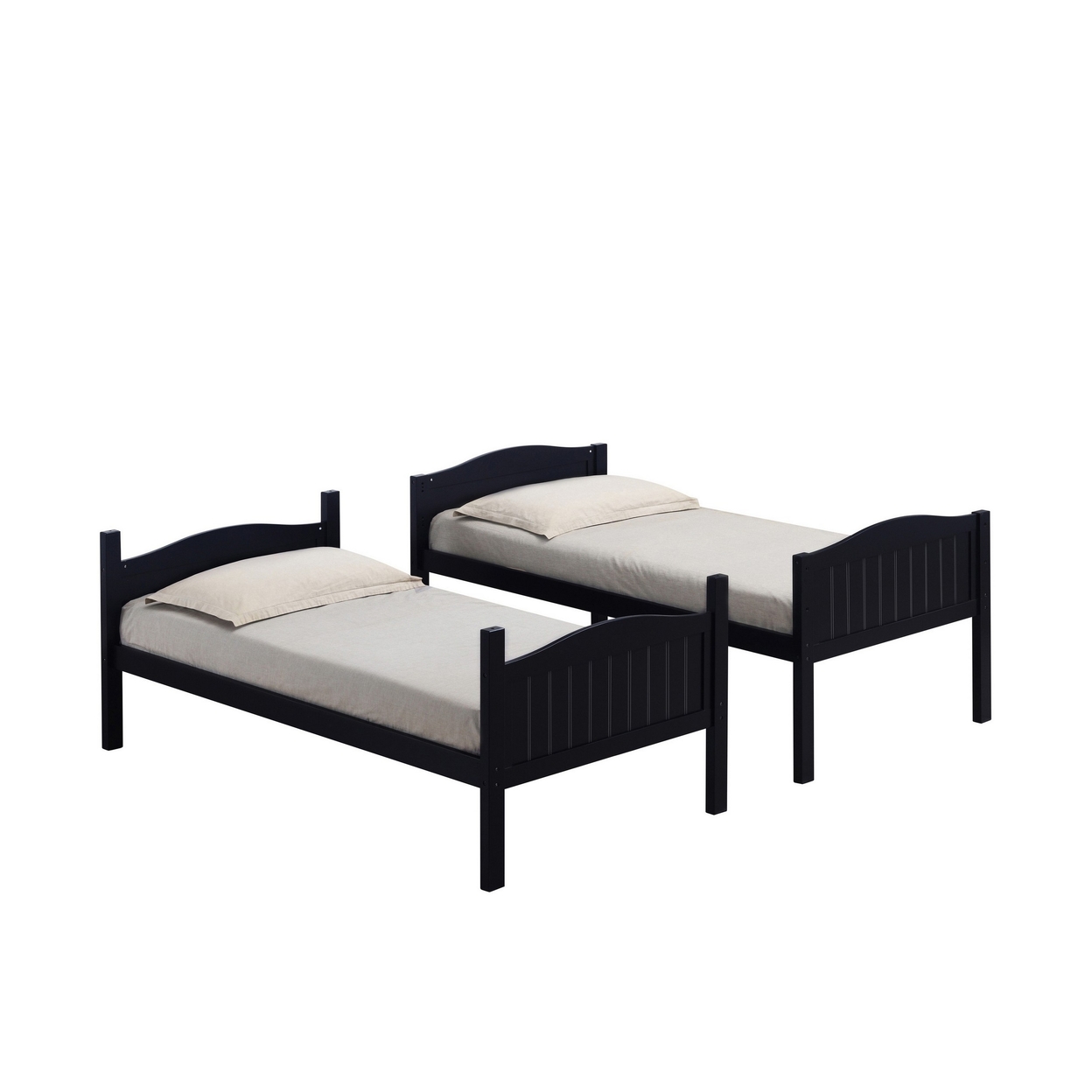 Mok Wood Twin Bunk Bed With Ladder And Guardrail, Farm Plank Style, Black- Saltoro Sherpi