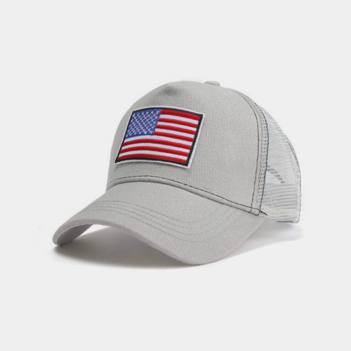 American Flag Trucker Hat With Adjustable Strap - Grey-RWB Flag