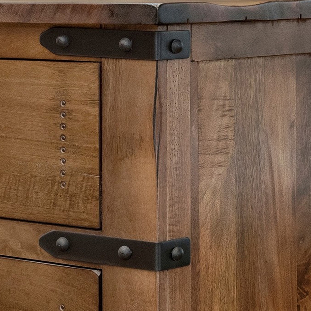 Umey 31 Inch 2 Drawer Nightstand, With Iron Belt Accents, Brown Mango Wood- Saltoro Sherpi