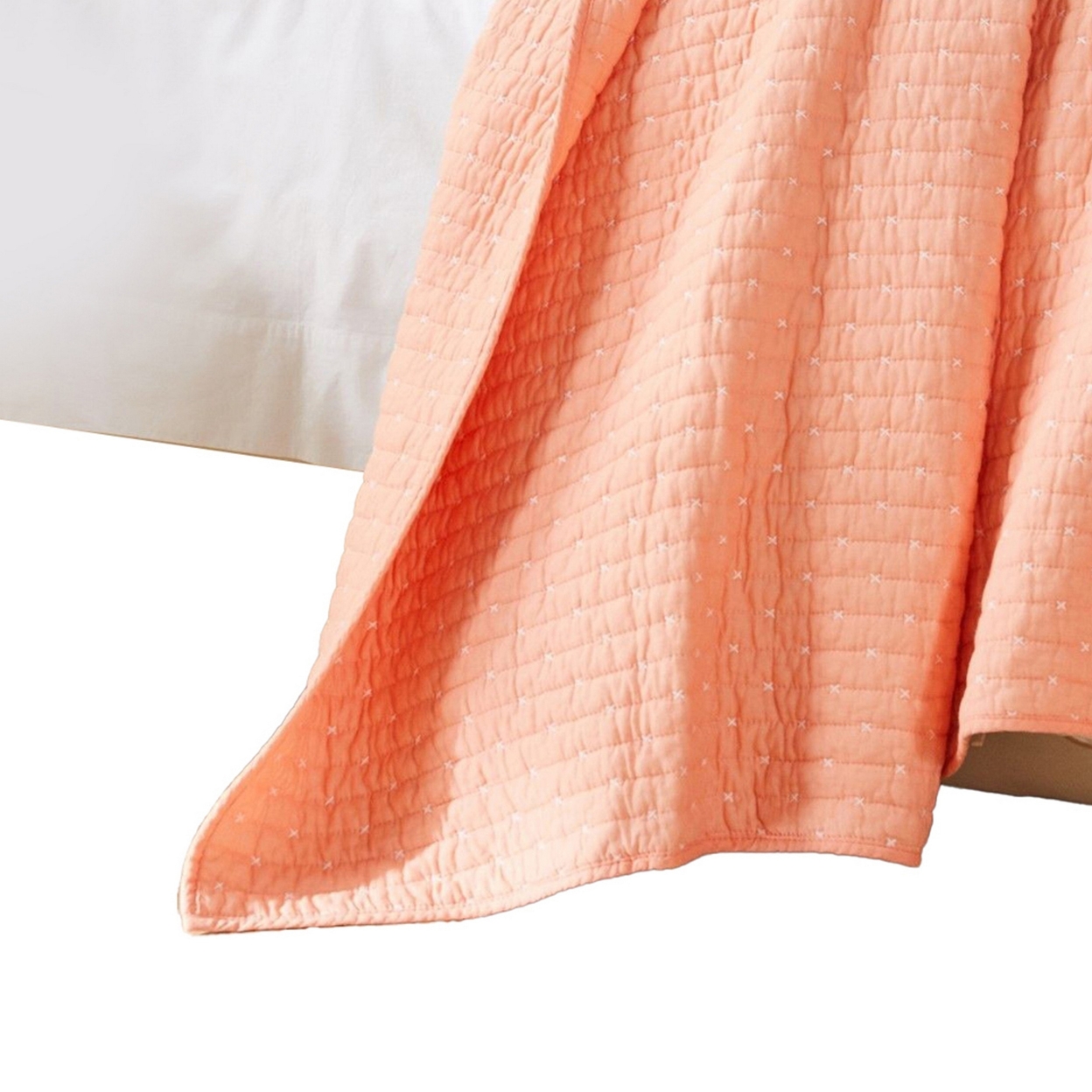 Xumi 2pc Twin Quilt And Pillow Sham Set, Channel Stitch Orange Coral Cotton-Saltoro Sherpi