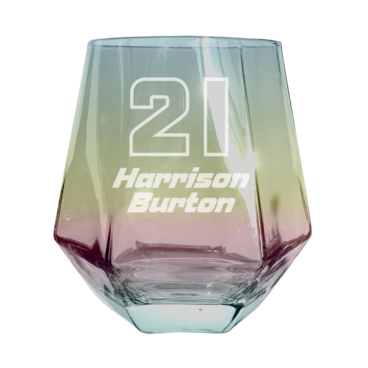 #21 Harrison Burton Officially Licensed 10 Oz Engraved Diamond Wine Glass - Iridescent, Single